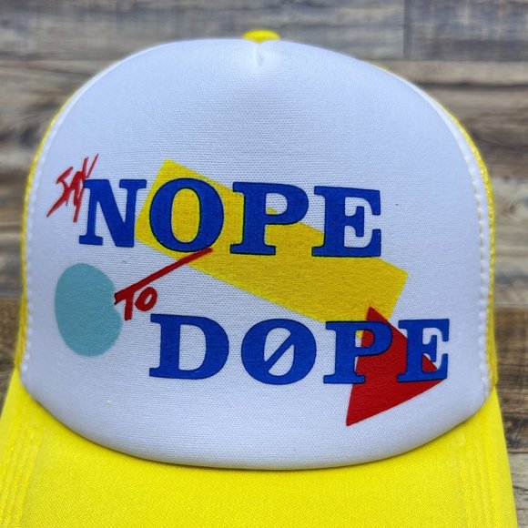 Say Nope To Dope Anti-Drug Advertisement Mens Trucker Hat Yellow Snapback Cap - Picture 3 of 8